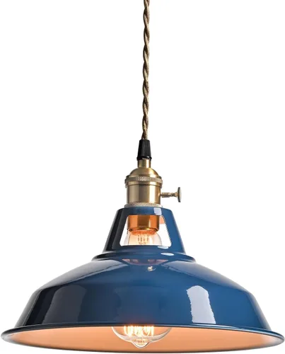 Vista 12 de CLAXY Luces Colgantes Industriales Blancas de Metal Estilo Granero con Interruptor E26, Lámpara de Techo Colgante para Cocina, Loft, Bar, Vestíbulo