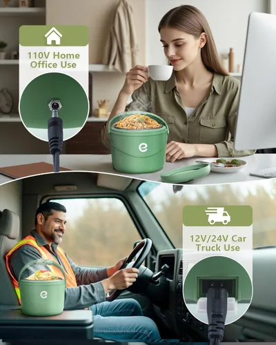 Vista 3 de Esemoil Lonchera eléctrica para adultos, lonchera con calefacción más rápida de 80W, lonchera portátil con calentador de alimentos de 12V/24V/110V