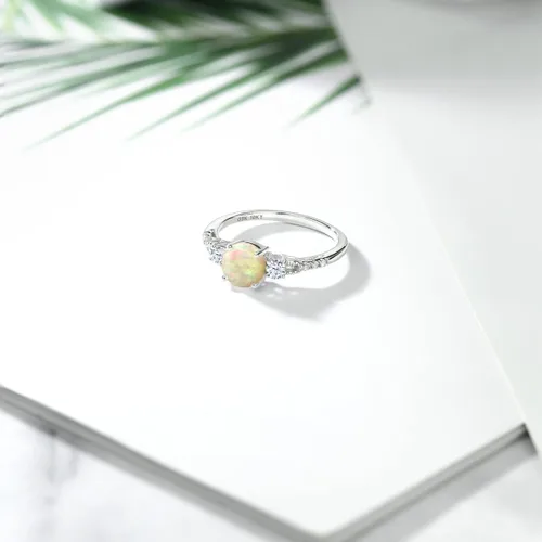 Vista 65 de Gem Stone King Anillo de compromiso de 3 piedras preciosas redondas de oro blanco de 10 quilates con piedra natal de 0.236 in con piedra natal