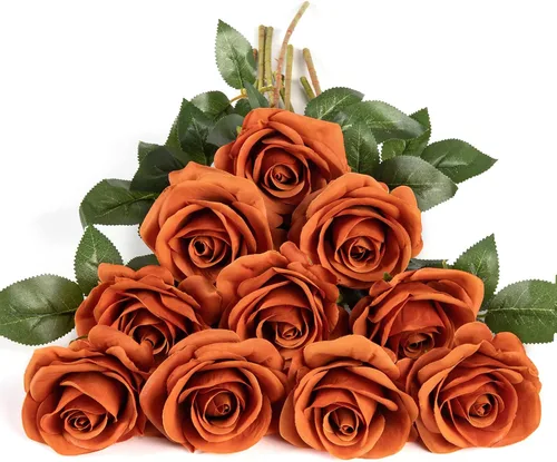 Vista 35 de DuHouse 10 rosas falsas de seda artificial, color morado otoñal Púrpura Otoño