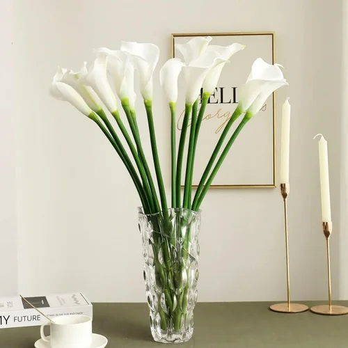 Vista 8 de Flores artificiales de lirio morado, 12 tallos de imitación de tacto real para jarrones