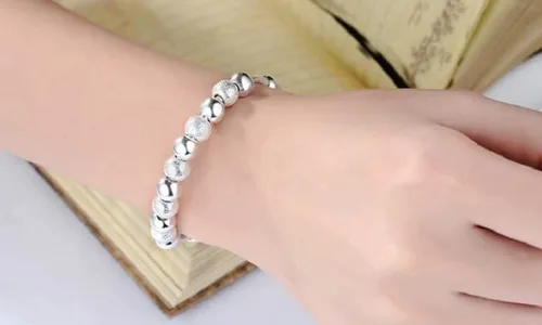 Vista 2 de Jeolory Brillante y lindo dije de bola mate simple chapado en plata 925, brazalete de muñeca ajustable, joyería de moda (plateado), Sin gemas.