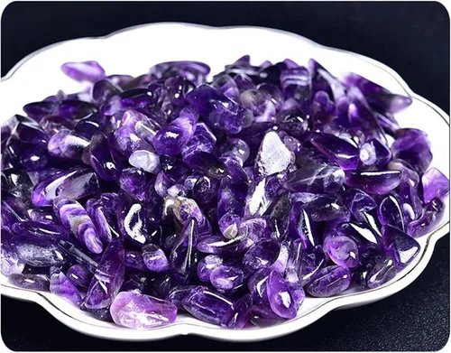 Vista 5 de Piedras trituradas de amatista, piedras trituradas de forma irregular para cristal curativo energético, regalos, reiki, decoración del hogar, buena