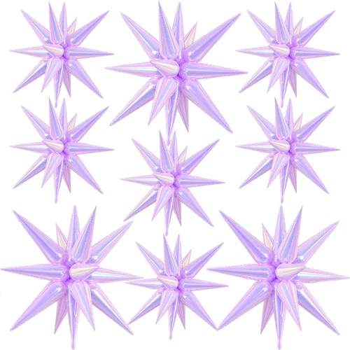 Vista 12 de 9 piezas de globos de estrella beige, grandes globos de papel de aluminio en forma de estrella en explosión, globos de Mylar en punta color crema