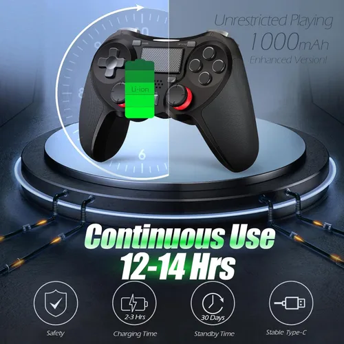 Vista 6 de TERIOS - Control inalámbrico compatible con Play-Station 4, control de juego para PS-4 ProPS-4 Slim, altavoz integrado y conector de auriculares
