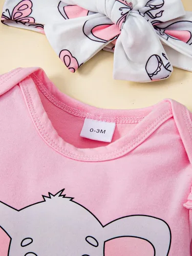Vista 3 de Conjunto de mameluco y pantalones para niñas de 0 a 18 meses con estampado de elefante