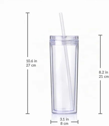 Vista 6 de Cupture Vasos delgados de acrílico con pajitas, 18 onzas, paquete de 8 (transparente)