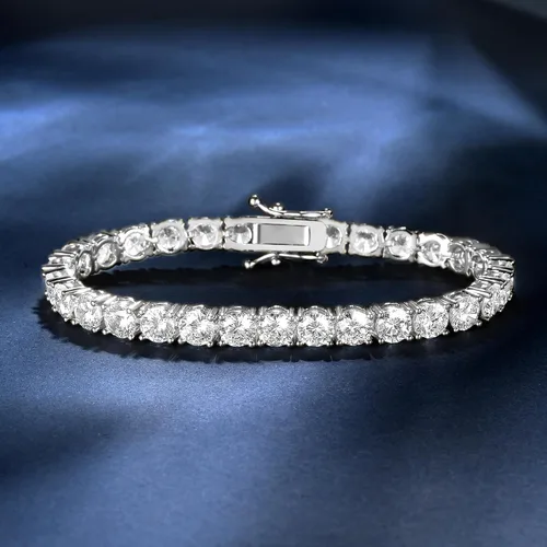 Vista 5 de Gemsme Pulsera de tenis de 560.276 in para mujeres y hombres, chapada en oro blanco de 18 quilates, 560.276 in, circonita cúbica redonda, pulsera