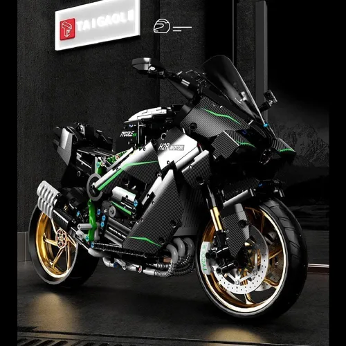 Vista 5 de JOMIOD Bloque de construcción de motocicleta de tecnología, 1809 piezas, tecnología 1:5, modelo de moto de carreras para Kawasaki H2R, MOC Superbike
