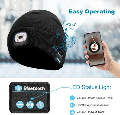 Vista 7 de Ocatoma Bluetooth Beanie Warm Hat with Light Headphone Unique Tech Gifts for Men Dad Him Teenage Christmas Stocking Stuffers