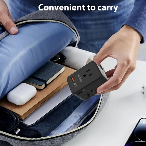 Vista 4 de ANTPO - Convertidor de voltaje de 220 V a 110 V de EE. UU. a Europa con 2 puertos USB, 2 USB C PD 20 W, 2 salidas de CA convertidor de viaje