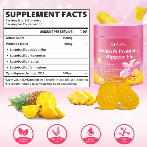 Vista 2 de Gomitas probióticas de olmo resbaladizo para mujer, sus jugosos probióticos femeninos apoyan el equilibrio del pH y el sistema inmunológico, gomitas