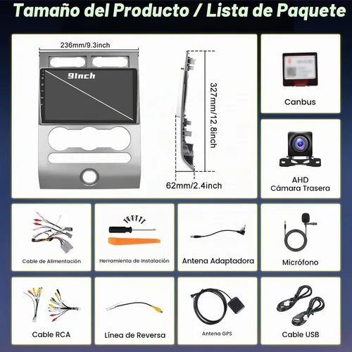 Vista 7 de 64G 9'' Android 15 Car Stereo para Ford Expedition(Manual A/C) 2007-2014 IPS Pantalla táctil inalámbrica CarPlay Android Auto GPS Mirror Link 5G