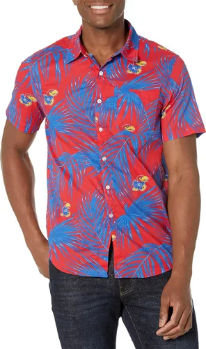 Vista 10 de FOCO NCAA Mens NCAA College Team Logo Floral Tropical Hawaiian Button Up Shirt