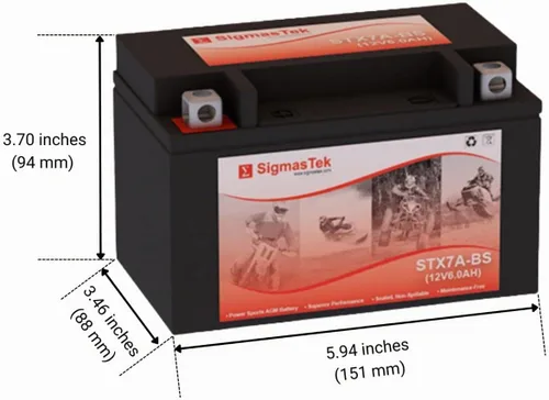 Vista 2 de YTX7A-BS, UTX7A, GTX7A-BS, PTX7A-BS, WP7A-BS, GTX7A-BS Batería para motocicleta compatible con SLA de SigmasTek, STX7A-BS 105CCA
