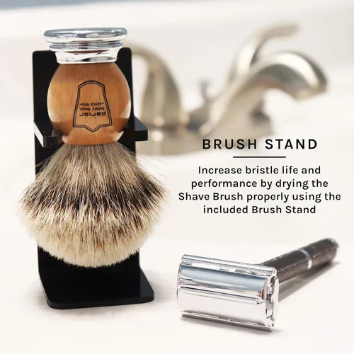 Vista 7 de Cepillo de afeitar Parker 100% Silvertip Badger - Mango de madera de olivo Nudo largo loft de 0.866 in con soporte de resina, cerdas súper suaves