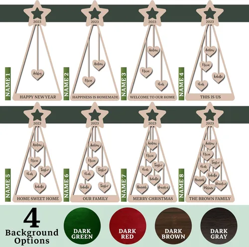 Vista 2 de Adorno de madera personalizado con estrella de árbol de Navidad 2025, nombres de familia personalizados y etiqueta de regalo, decoración de Navidad