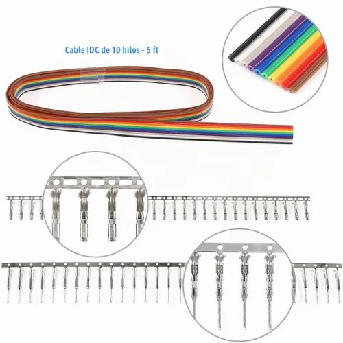 Vista 4 de Carcasa de enchufe Dupont enchufe macho/hembra 40 clavijas cabezas de pasador de 2,54 mm y juego de variedad de 10 cables y alambres IDC, cable