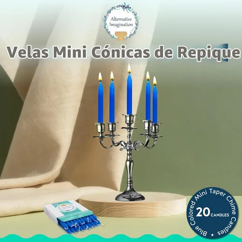 Vista 2 de Alternative Imagination Blue Chime Candles - Paquete de 20 mini velas cónicas sin perfume de 4 pulgadas, velas rituales de larga duración sin goteo