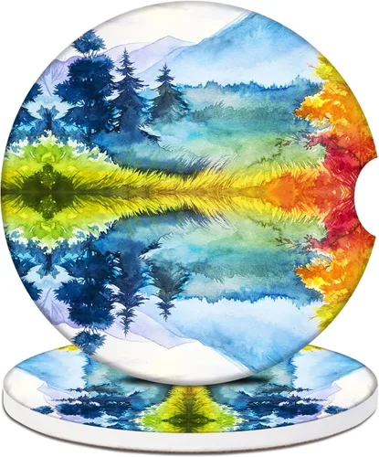 Vista 19 de Portavasos de automóvil – Posavasos de cerámica absorbente con flor de almendro, posavasos Van Gogh para bebidas, accesorios interiores