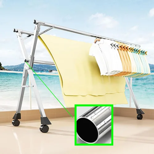 Vista 6 de Estante de secado de ropa de acero inoxidable, estante para secadora de ropa al aire libre, estantes para lavandería, tendedero plegable