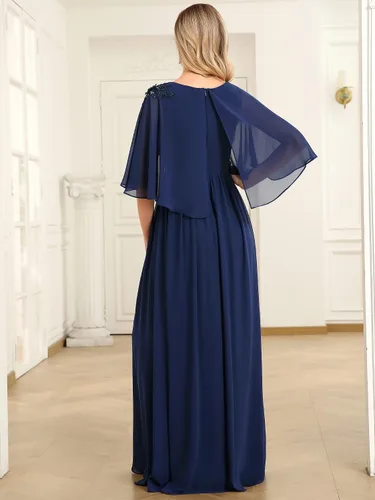 Vista 2 de Ever-Pretty Vestido formal largo de gasa con cuello redondo y manga corta para mujer 0059A