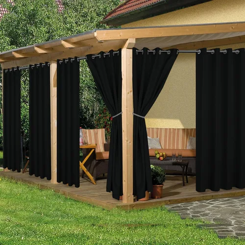 Vista 12 de HolidayIdeas Cortinas impermeables para patio, 4 paneles, 54 x 84 pulgadas, protección de privacidad y filtrado de luz, cortinas exteriores con Negro