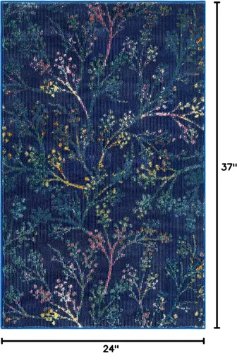 Vista 2 de Unique Loom Blossom Collection - Alfombra de área Yoshino (2' x 3' 1", rectangular, azul/verde)