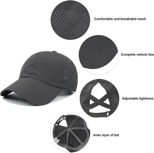 Vista 5 de HGGE Gorra de béisbol para mujer, con diseño de cola de caballo cruzada, ajustable, de secado rápido
