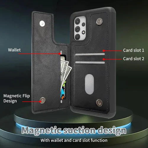 Vista 6 de Funda tipo cartera para Samsung Galaxy A14 5G con tarjetero y bloqueo RFID, piel sintética suave, función atril, cierre magnético, funda delgada