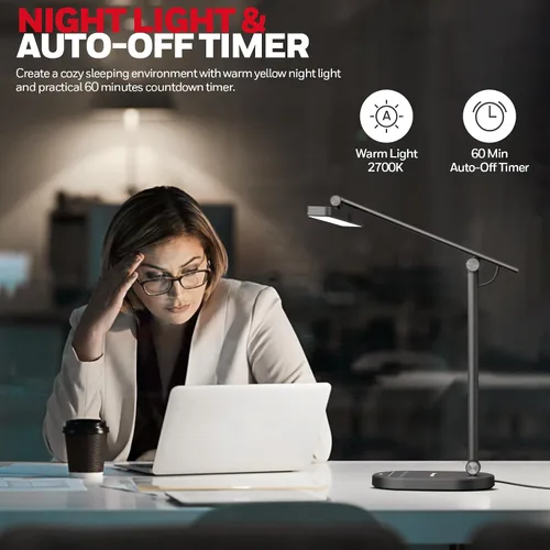 Vista 6 de Honeywell Lámpara de escritorio para oficina en casa, H4 Sunturalux Luz de escritorio LED para cuidado de los ojos, lámpara de escritorio regulable