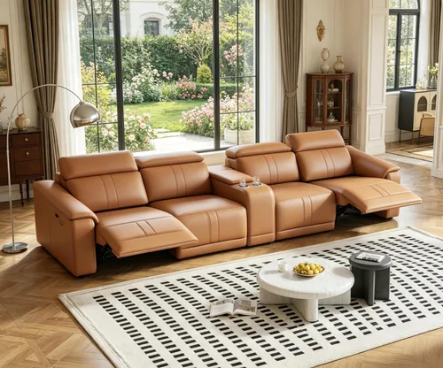 Vista 13 de Sofá reclinable eléctrico de dos plazas, sofá modular reclinable con reposacabezas ajustable y reclinable eléctrico, cuero transpirable con consola