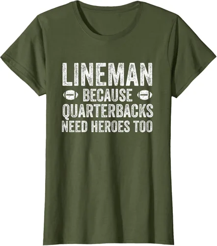 Vista 83 de Lineman Because Quarterbacks Need Heroes Camiseta de fútbol linieros S Negro