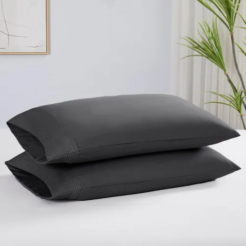 Vista 57 de Southshore Fine Linens® - Vilano® Springs - Par de fundas de almohada plisadas, color negro, estándar (Queen)