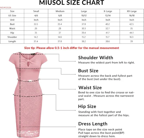 Vista 6 de Miusol Vestido de fiesta de encaje floral elegante estilo ojo de cerradura para mujer