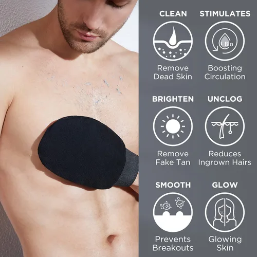 Vista 5 de LOTTA Manopla exfoliante coreana, 2 unidades, guantes de baño, autobronceadores, exfoliantes corporales, tamaño grande, adecuado para hombres