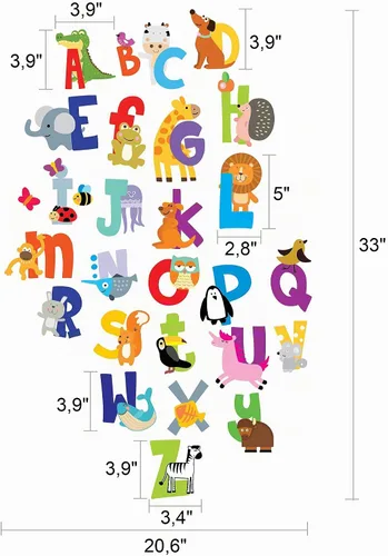 Vista 2 de Calcomanías de ABC del alfabeto, calcomanías de pared del alfabeto de animales, calcomanías de pared para aula, calcomanías de pared ABC