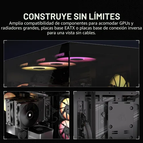 Vista 4 de CORSAIR Carcasa para PC ATX de media torre 3500X, vidrio templado panorámico, compatible con placa base de conexión inversa, no incluye Negro
