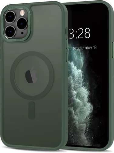 Vista 336 de Anuck - Funda magnética para iPhone 11 compatible con MagSafe, carcasa trasera mate translúcida dura, borde de TPU, delgada, resistente a impactos