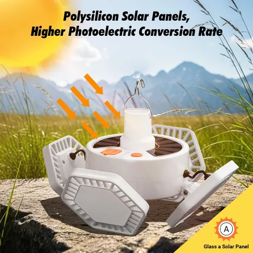 Vista 4 de Luz solar USB para acampar con control remoto, luz impermeable para tienda de campaña 360° Lighting, Folding & Hanging Design, Outdoor Lantern