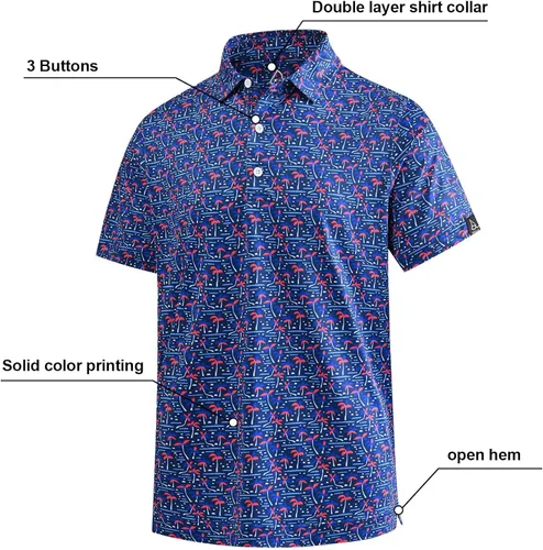 Vista 5 de DEOLAX Camisas de golf para hombre, estilo hawaiano, de moda, absorben la humedad, ajuste seco, camisas polo de manga corta