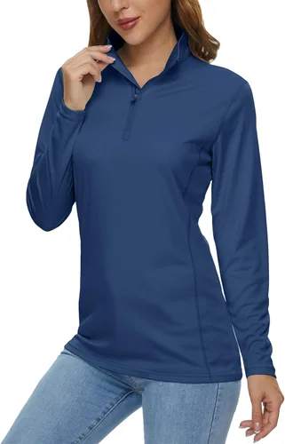 Vista 19 de MAGCOMSEN Camiseta de manga larga para mujer, con cremallera de un cuarto 01-Negro