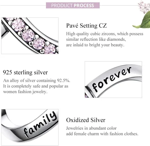 Vista 26 de Abalorios de plata de ley para pulseras, collares, familia para siempre, circonita cúbica, regalo de joyería para mujeres