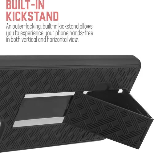 Vista 5 de Funda con clip para cinturón de OnePlus 8 PRO con protección de vidrio templado para cinturón [Kickstand] 2 en 1 funda rígida delgada con funda
