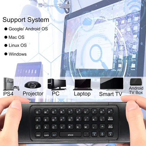Vista 2 de Control remoto MX3 Air Mouse, 2.4G multifuncional mini teclado inalámbrico Air Mouse remoto para Android Smart TV Box, 3-Gyro y 3-Gsensor, proyector