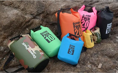 Vista 5 de Bolsa saco de lona impermeable 500 D, seca, resistente, de PVC, de 2 litros, 5 litros, 10 litros, 15 litros, 20 litros, 30 litros, para piragüismo