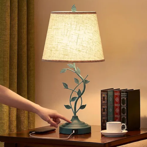 Vista 13 de Kakanuo Lámpara de mesa para mesita de noche, lámpara para sala de estar con puertos de carga USB-A y USB-C, lámpara de dormitorio alta tradicional