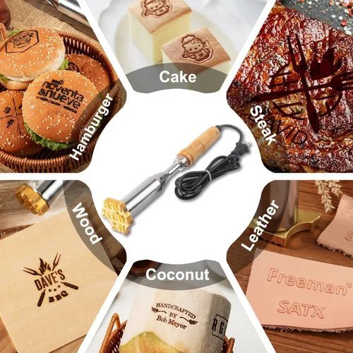 Vista 4 de Hierro de marca de madera personalizado – Hierro de marca eléctrico personalizado para sello de madera latón y mango de madera, sello de quema