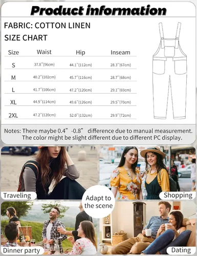 Vista 2 de Gihuo Mono casual de lino de algodón holgado para mujer