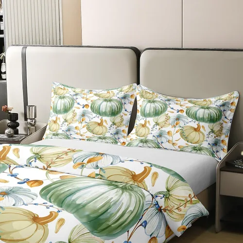 Vista 4 de Juego de funda de edredón de calabaza de otoño 100 % algodón, juego de ropa de cama de cosecha de Acción de Gracias para niños, niñas, adolescentes